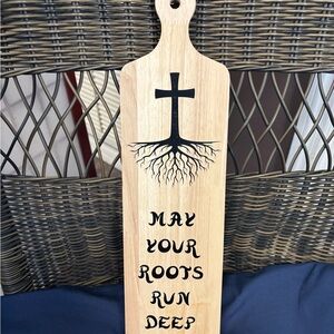 Wooden Paddle with Cross and Roots Design